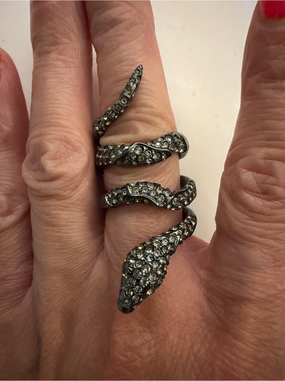 Crystal Snake Wrap Ring - gunmetal